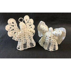 Angel Ornaments 2 Vintage Crochet Handcrafted Christmas Starched White Wings